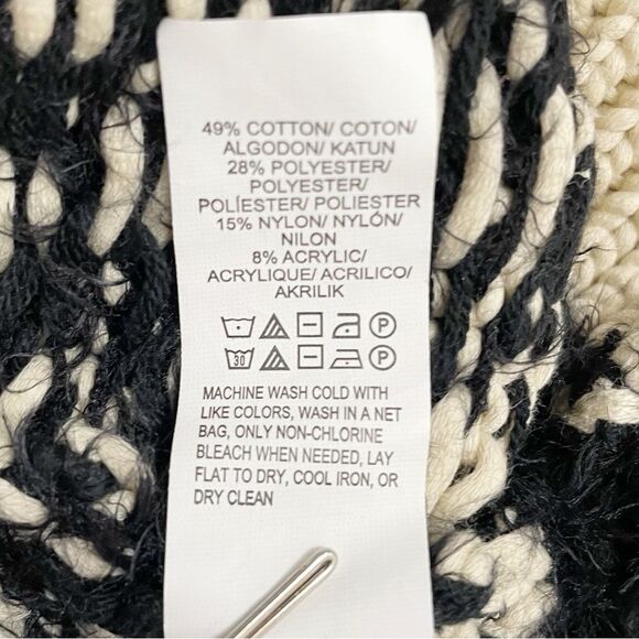 Lucky Brand Diamond Fair Isle Long Boho Cardigan Black & Cream Womens Size Small - Picture 13 of 14